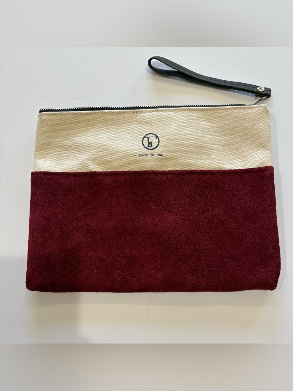 Fleabags Canvas Suede Wristlet Clutch Made USA Eco Materials Burgundy 11x8